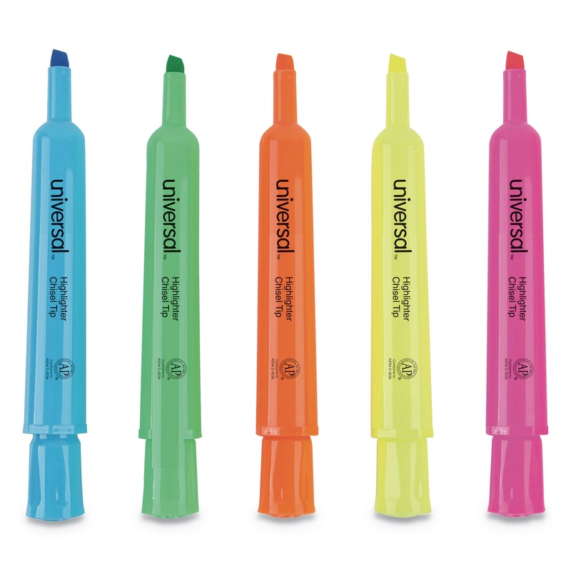 DESK HIGHLIGHTERS, CHISEL TIP, ASSORTED COLORS, DOZEN