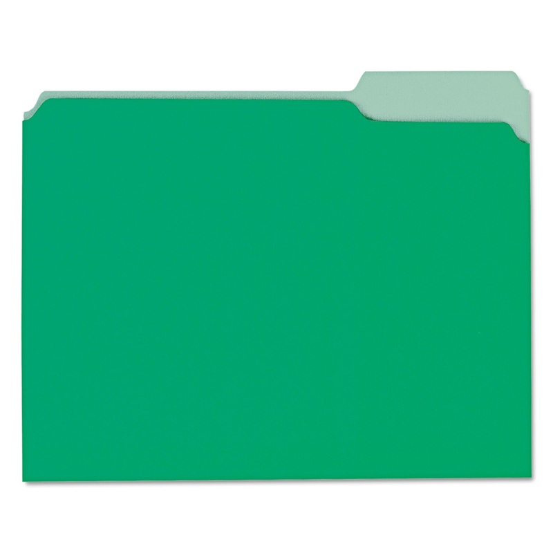 INTERIOR FILE FOLDERS, 1/3-CUT TABS, LETTER SIZE, GREEN, 100/BOX