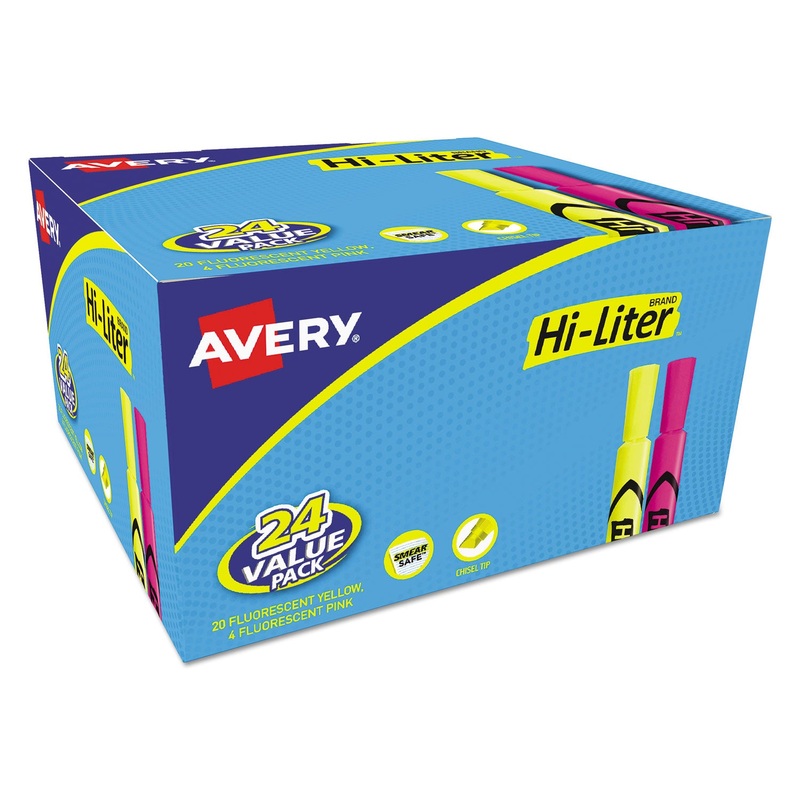 HI-LITER DESK-STYLE HIGHLIGHTERS, CHISEL TIP, ASSORTED COLORS, 24/PACK