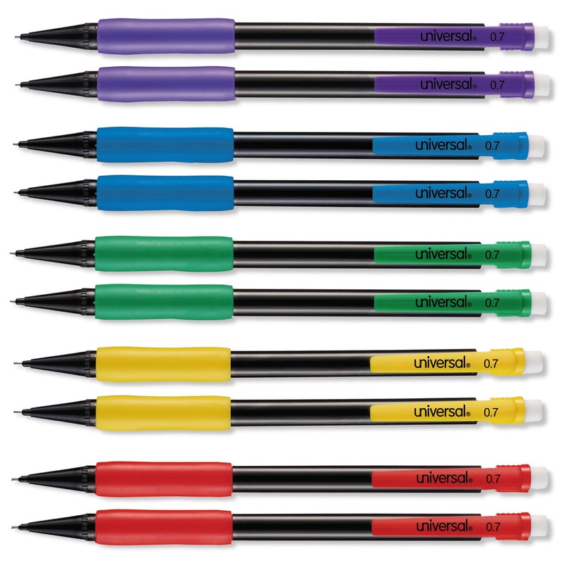 SOFT GRIP MECHANICAL PENCIL, 0.7 MM, HB (#2.5), BLACK LEAD, ASSORTED BARREL COLORS, 10/BOX
